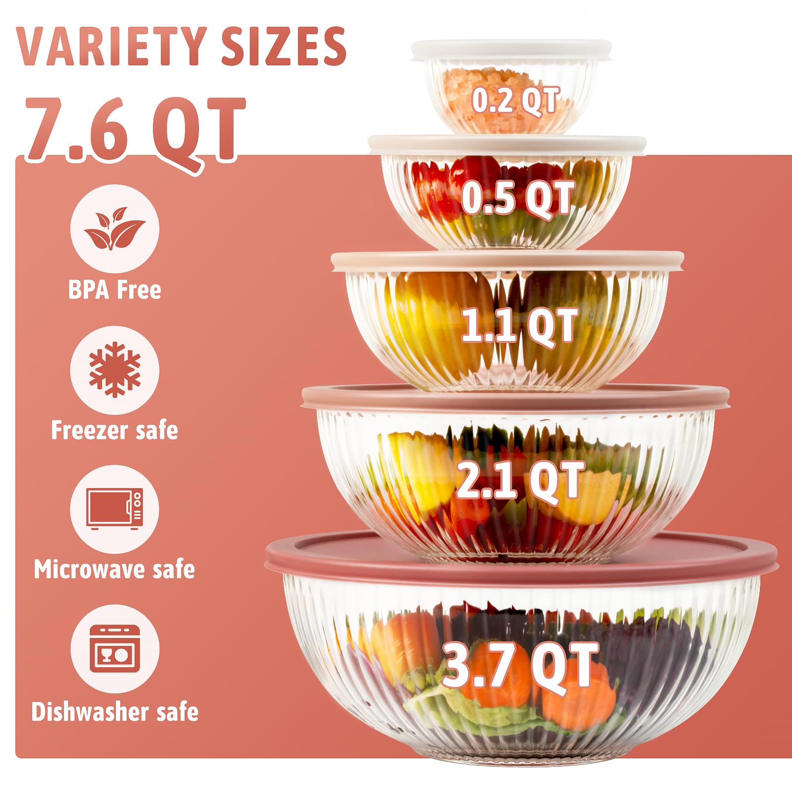 Freshmage tazones de vidrio con tapas 0.5 qt, perfectos para aliñar ensaladas.