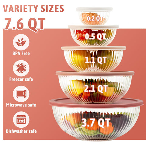 Freshmage tazones de vidrio con tapas 0.5 qt, perfectos para aliñar ensaladas.