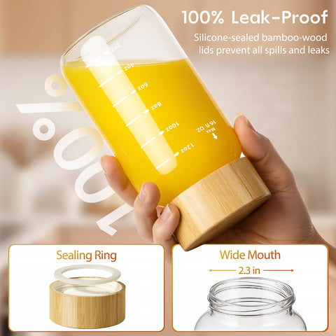 Freshmage uso diario botella vidrio 16oz apta para jugos, batidos y bebidas.
