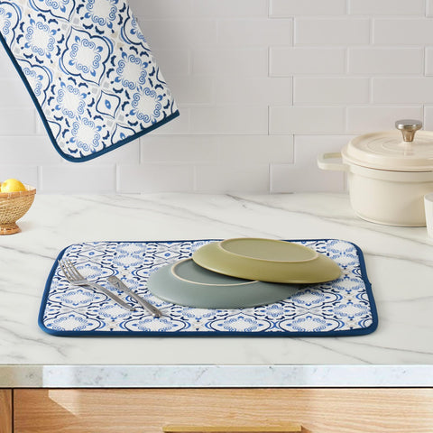FRESHMINT paño secado para platos impreso floral, diseño vibrante para encimeras modernas.