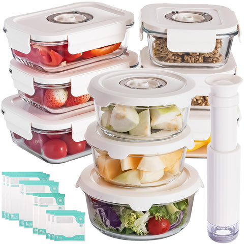 Conjunto FreshSeal de vidrio con sellado al vacío para conservar comidas frescas por más tiempo