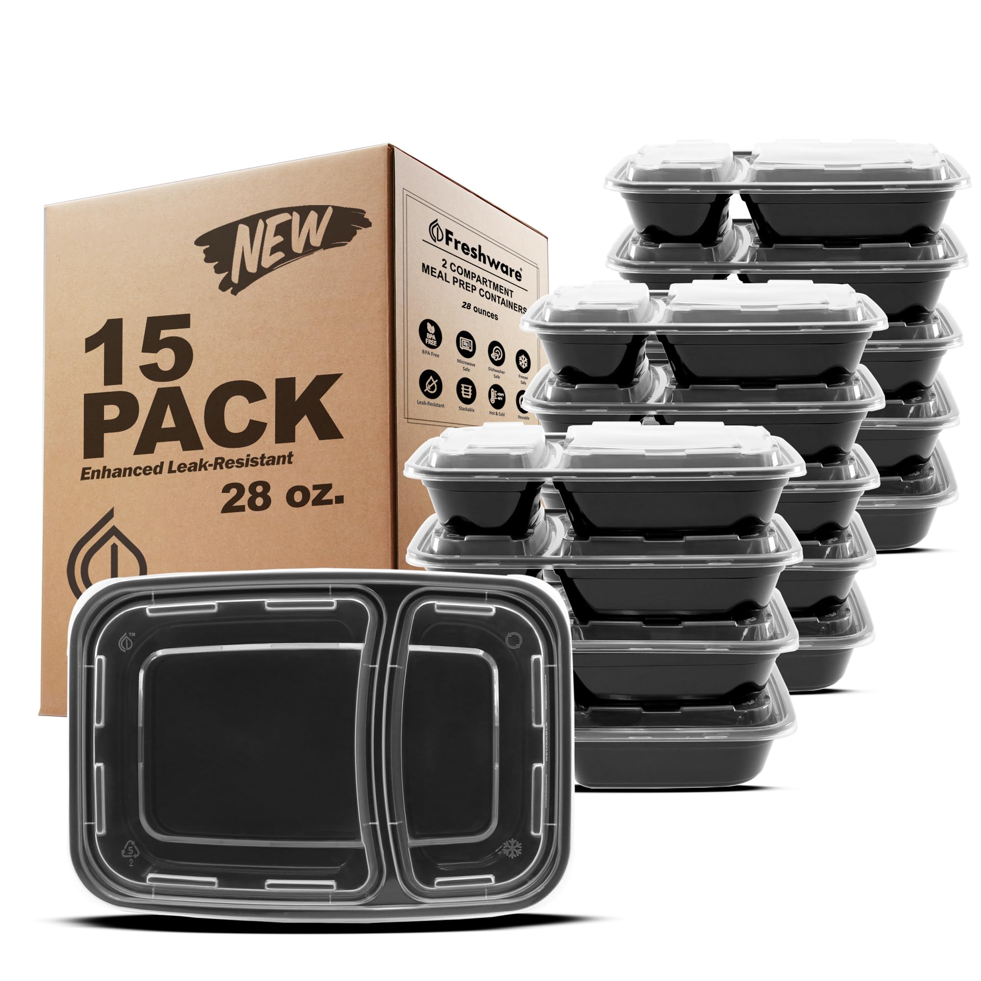 Freshware bento de dos compartimentos con tapas herméticas para porciones controladas.