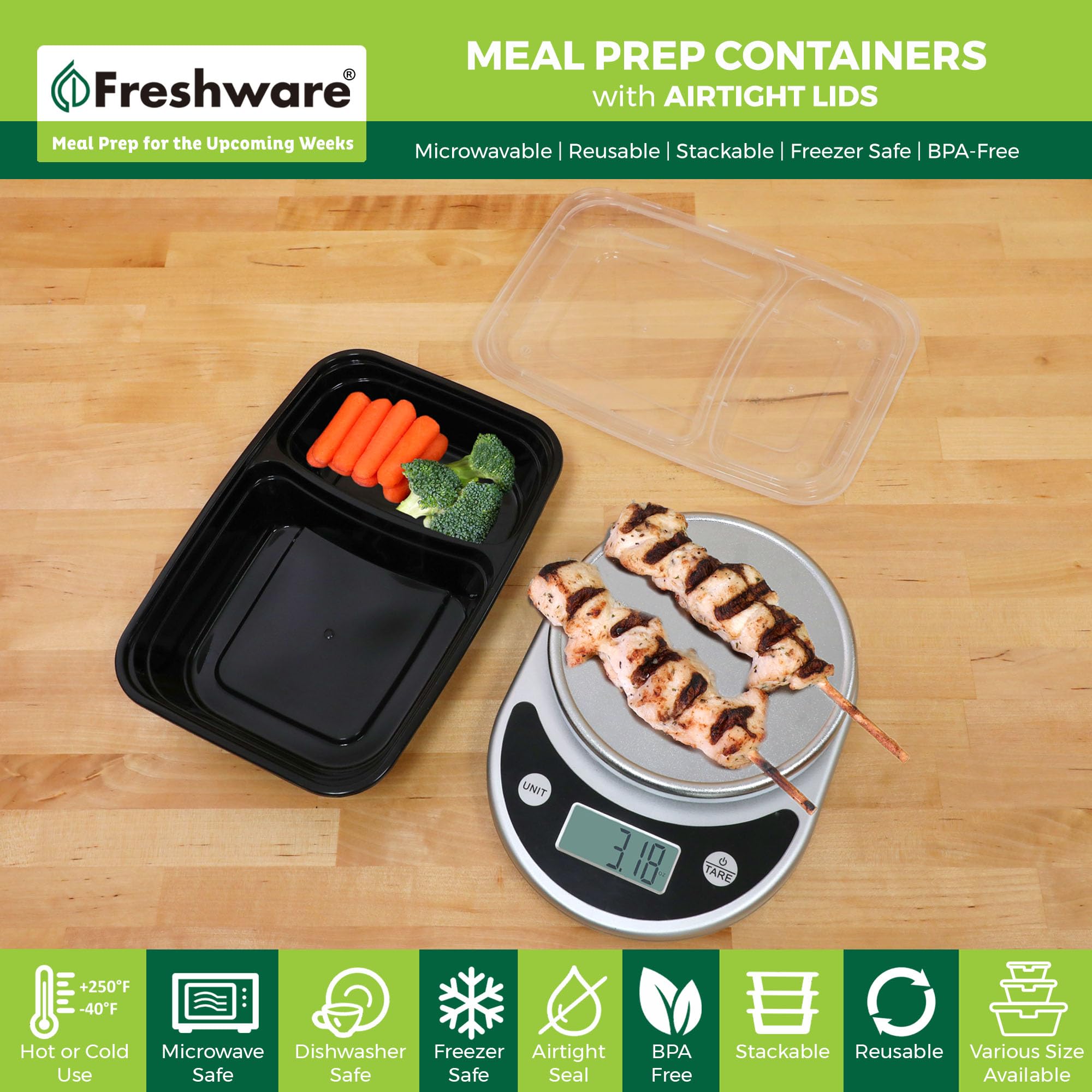 Freshware contenedores 28 oz apilables para comida para llevar.