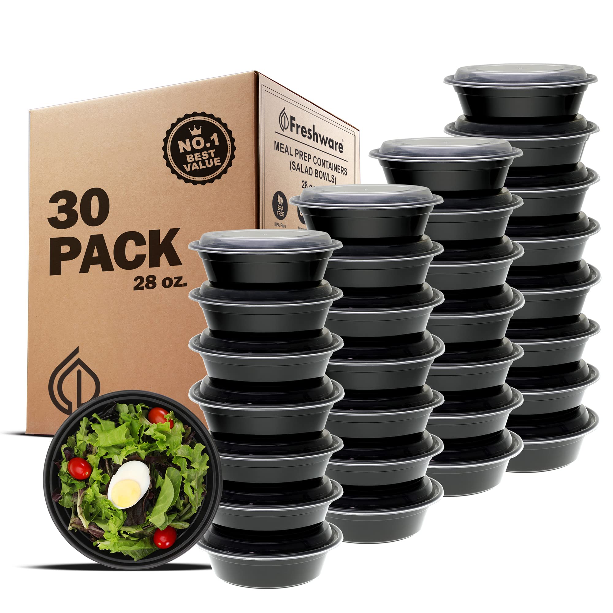 Freshware contenedores para planificación de comidas, juego de 30, porciones controladas para comidas