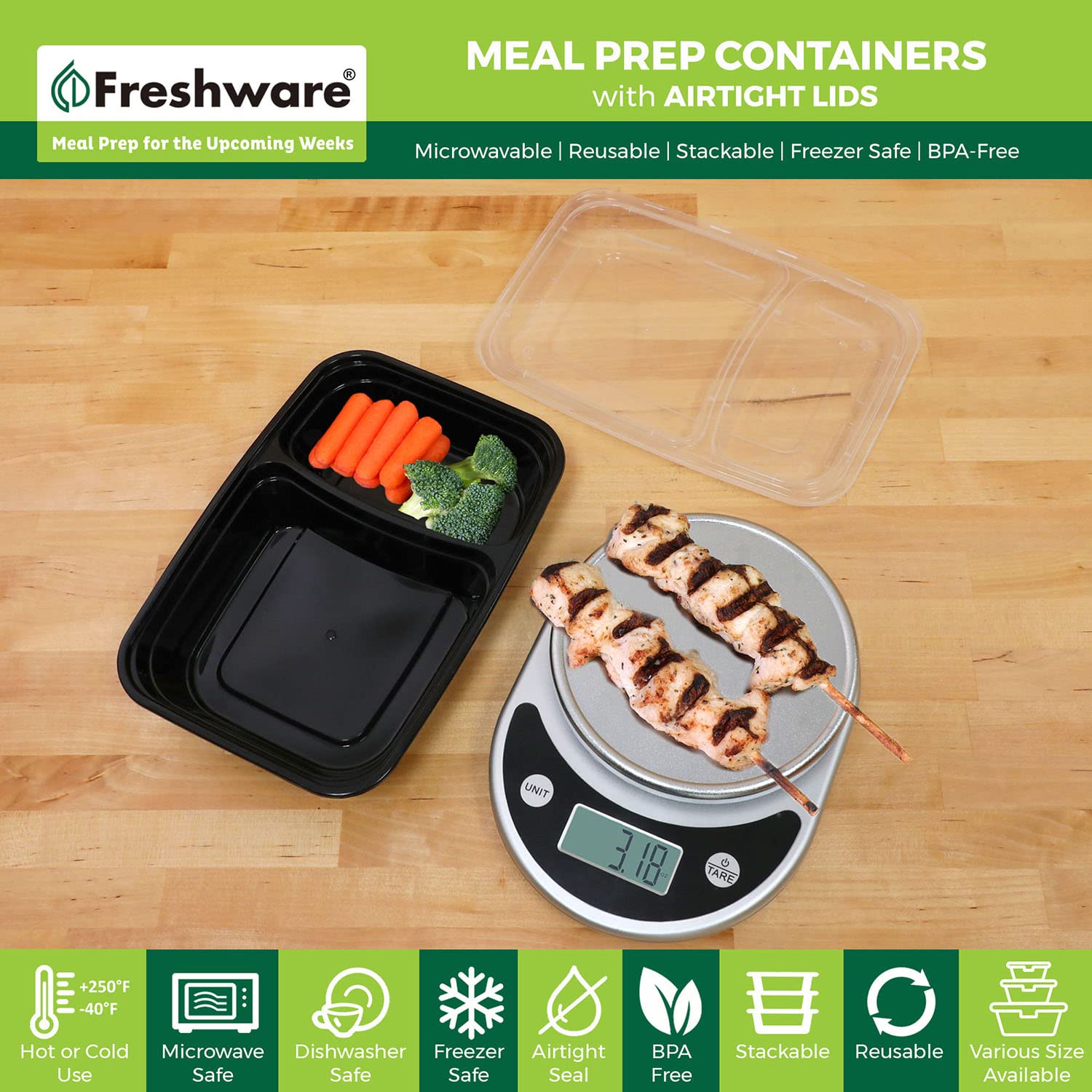Contenedores Freshware de 28 onzas para comidas caseras listas para llevar.