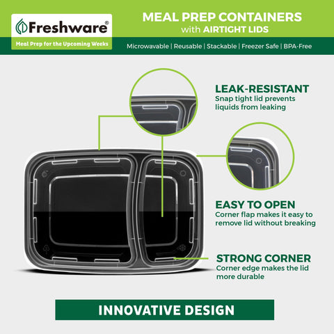Freshware porciones controladas para plato principal, ensalada y postre.