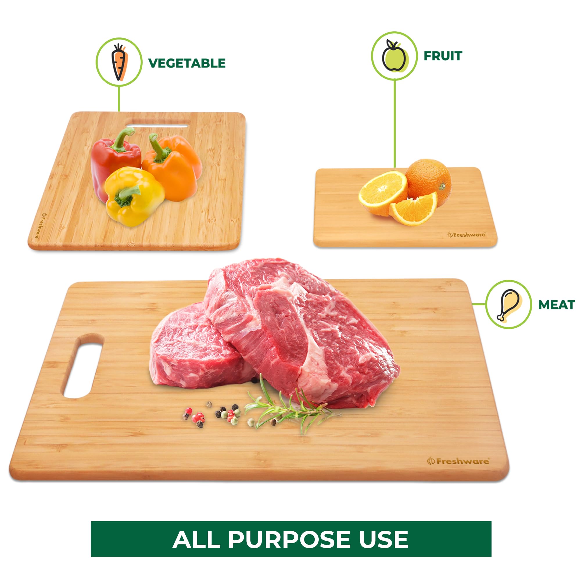 Freshware tablas bambú set3 superficie amigable para cuchillos que cuida filo