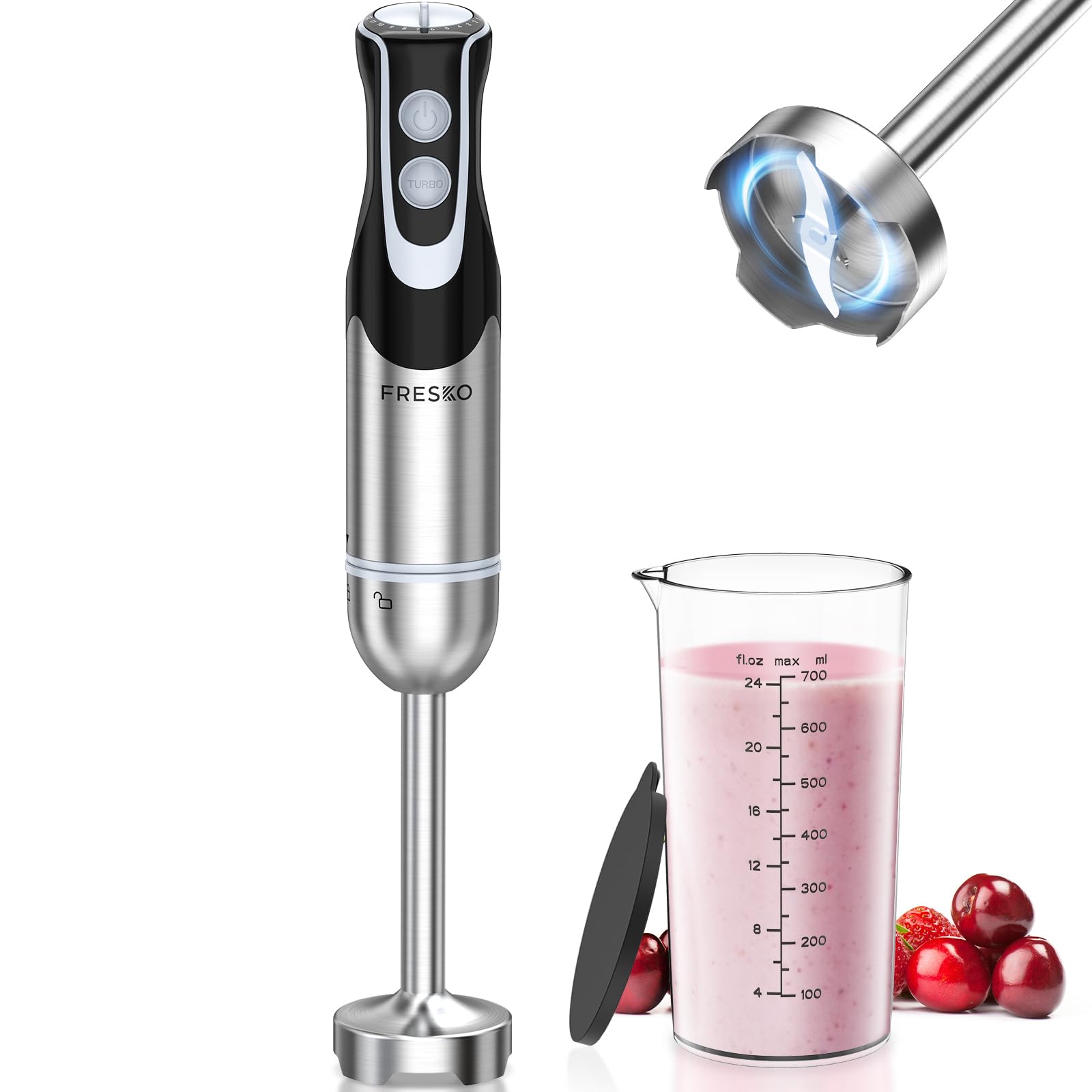 FRESKO batidora inmersiva 500W con jarra 700ml, ideal para batidos y purés.
