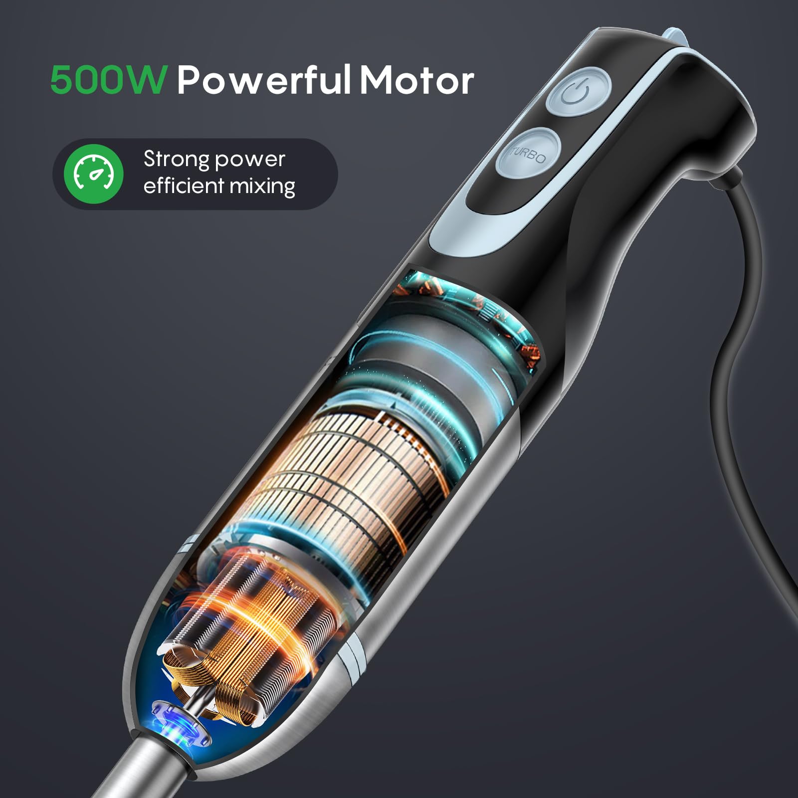 FRESKO batidora inmersiva motor de cobre 500W, rendimiento estable.