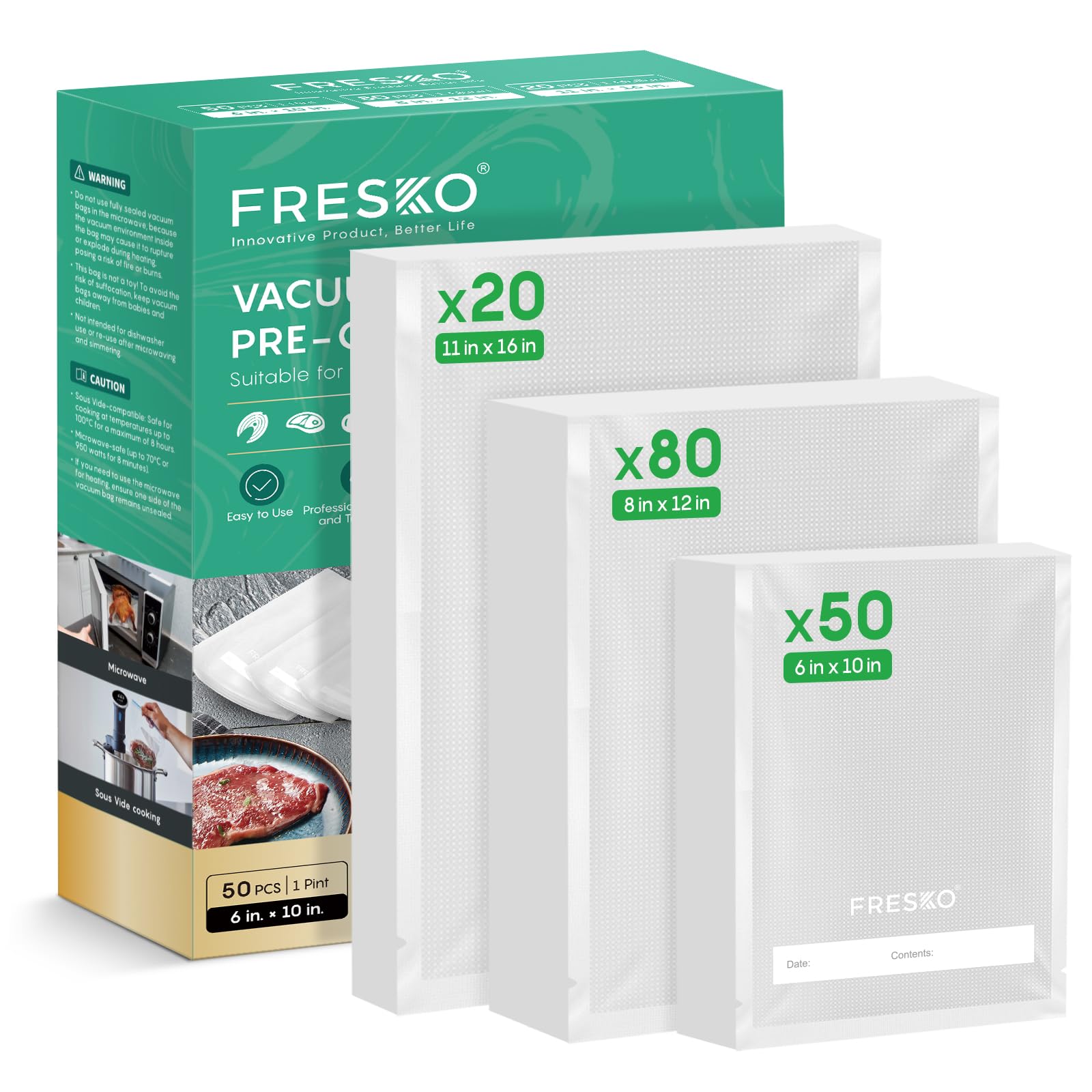 Bolsas FRESKO 11x16 con cierre hermético para almacenamiento seguro.