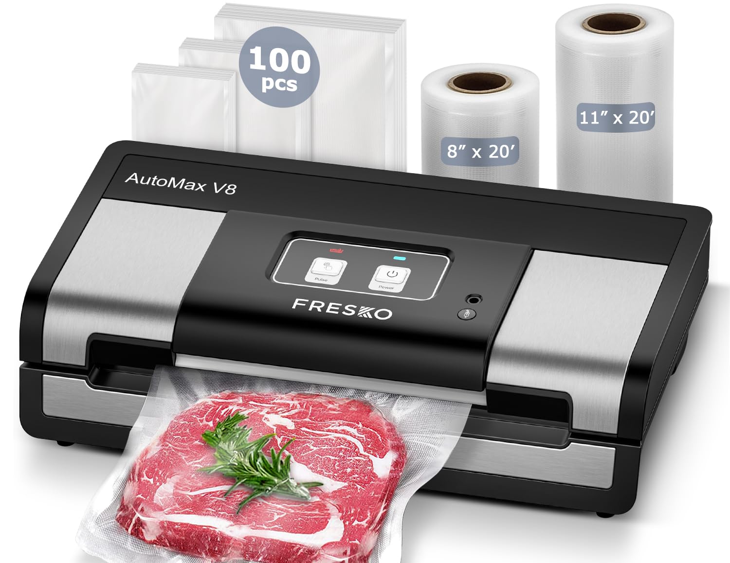 fresko sellador al vacío automático, vista frontal, rendimiento eficiente para conservar alimentos.