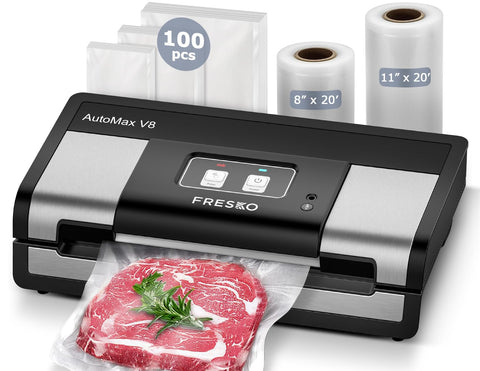 fresko sellador al vacío automático, vista frontal, rendimiento eficiente para conservar alimentos.