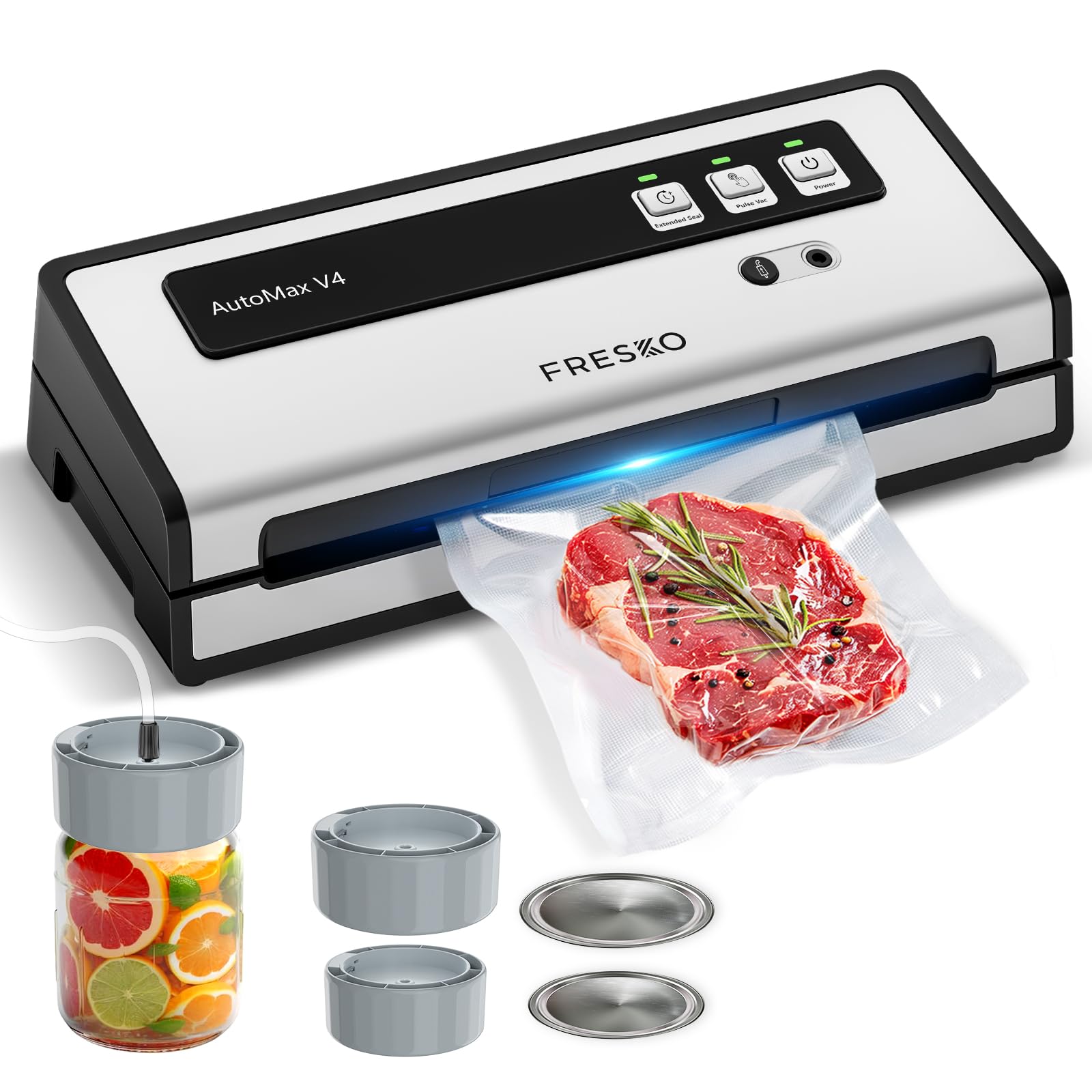 FRESKO selladora de vacío detecta la bolsa para sellado sin esfuerzo, ideal para comidas frescas.