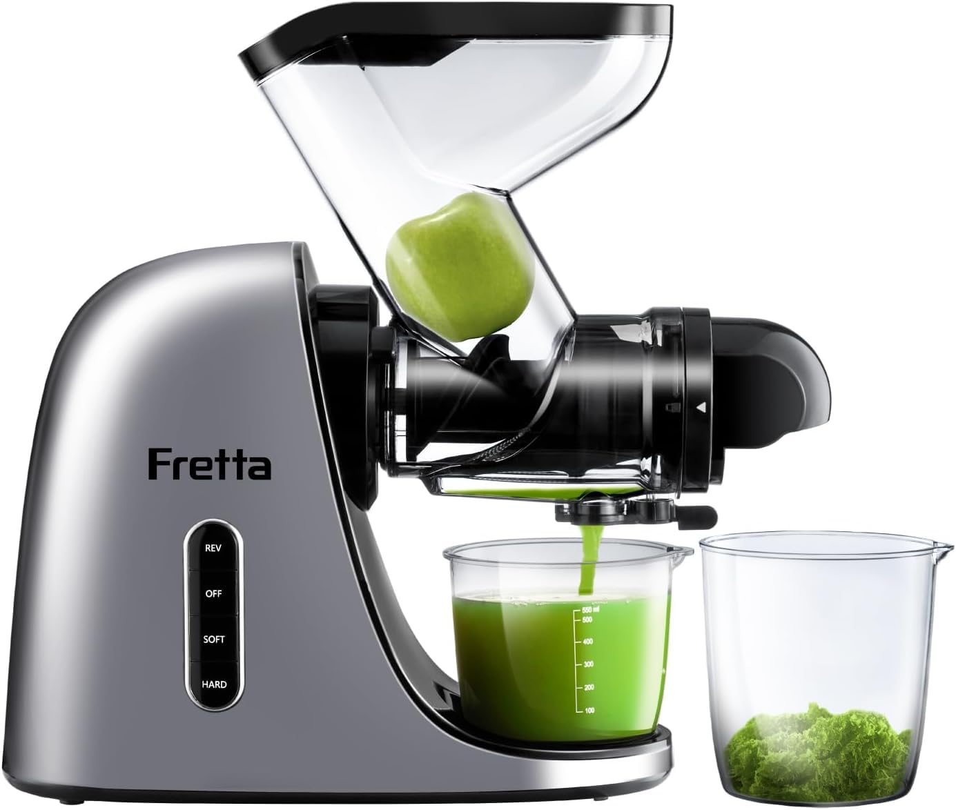 Fretta: tubo de alimentación ampliado facilita cargar frutas grandes para jugos rápidos