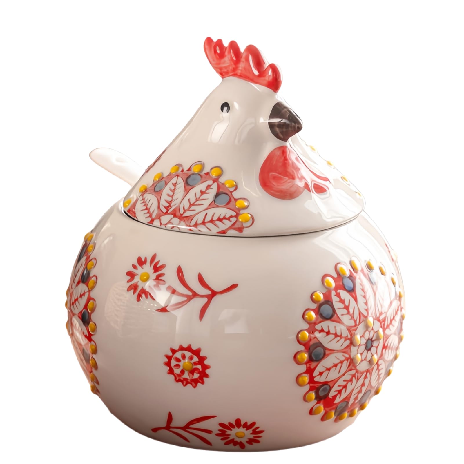Salero Frezonika con gallo, tapa y cuchara para evitar derrames en la encimera