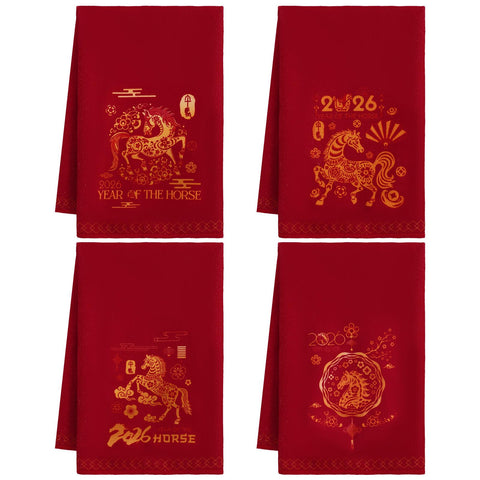 Frienda caballo año nuevo: toallas de cocina rojas 16x24 para secado rápido.