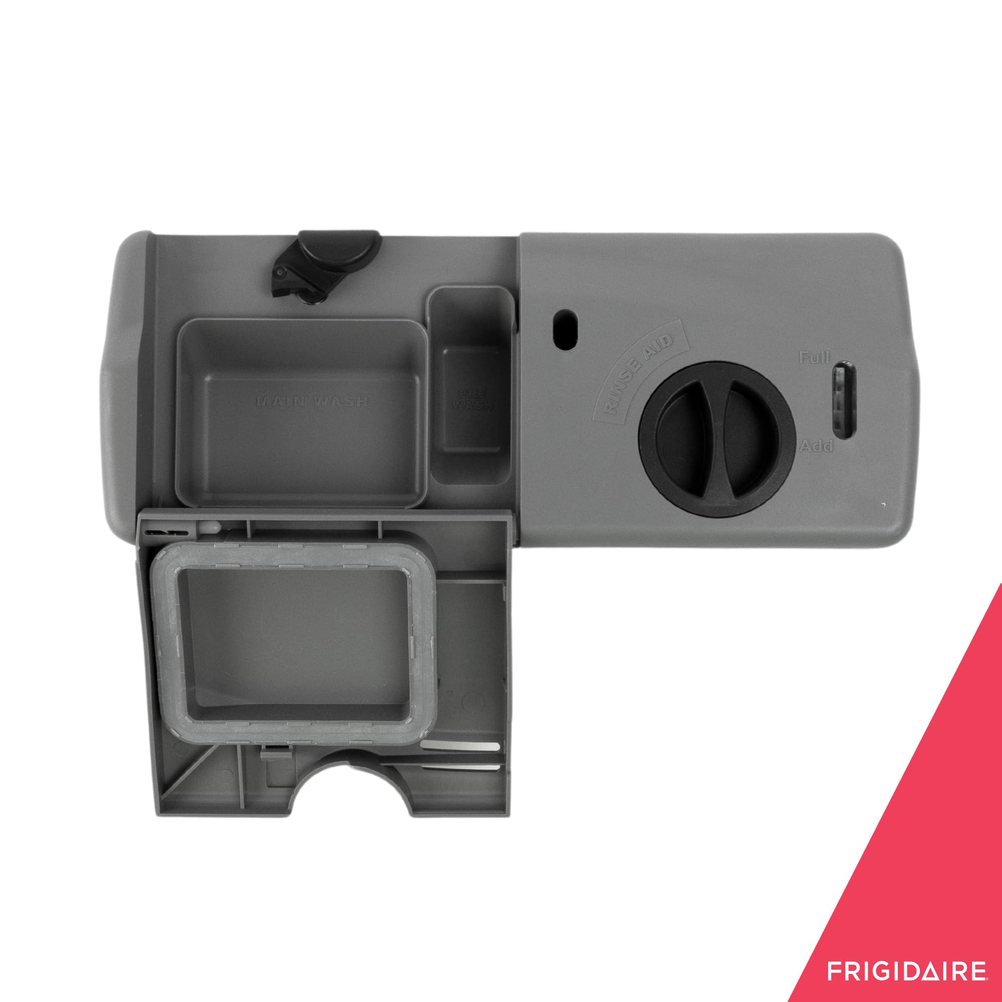 Frigidaire 5304507354, dispensador gris listo para instalación en lavavajillas.