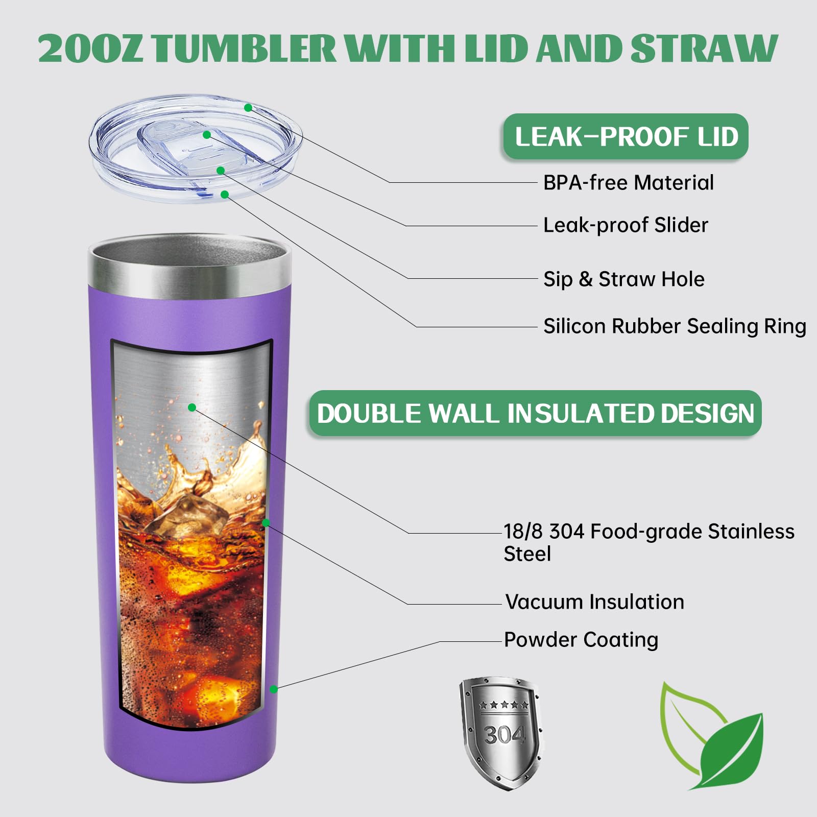 FristChoice 20 oz vaso esbelto de doble pared mantiene caliente o fría por más tiempo
