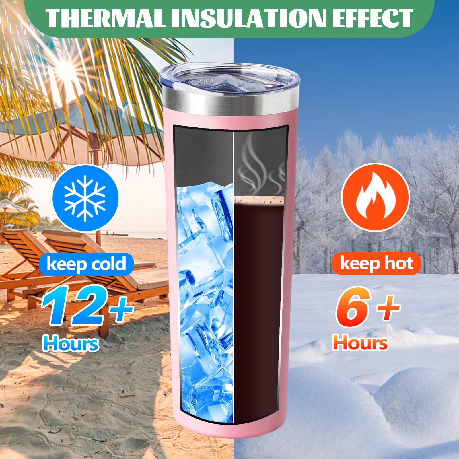 FristChoice tumbler de acero inoxidable con doble pared mantiene bebidas frías 12 horas