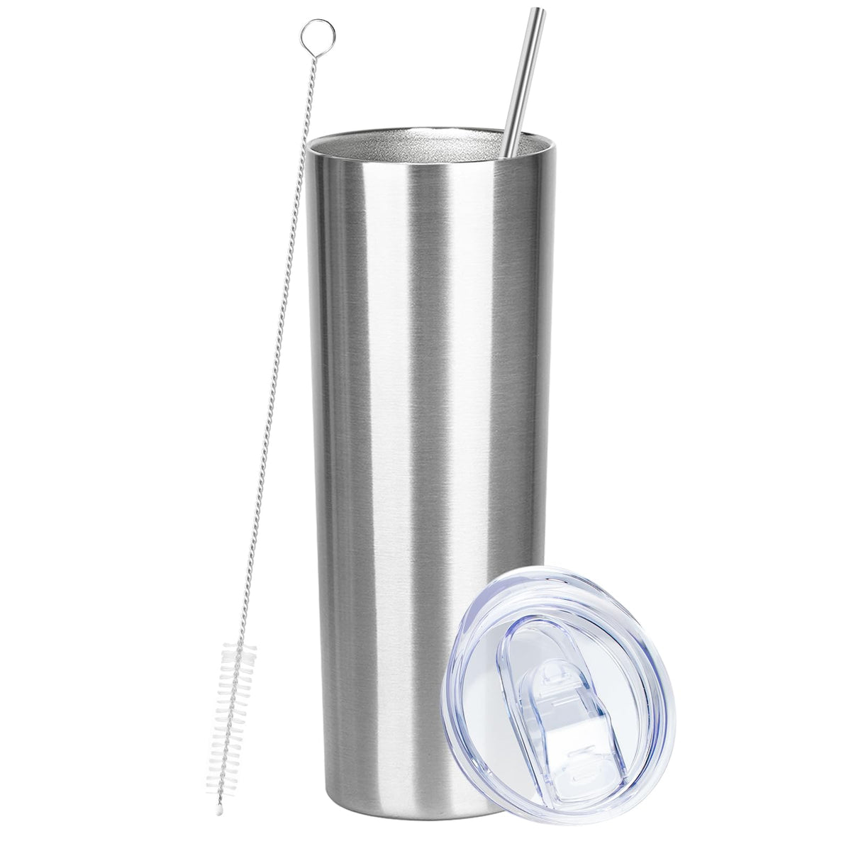 FristChoice vaso de perfil fino 20oz con tapa y pajilla, ideal para llevar bebidas.