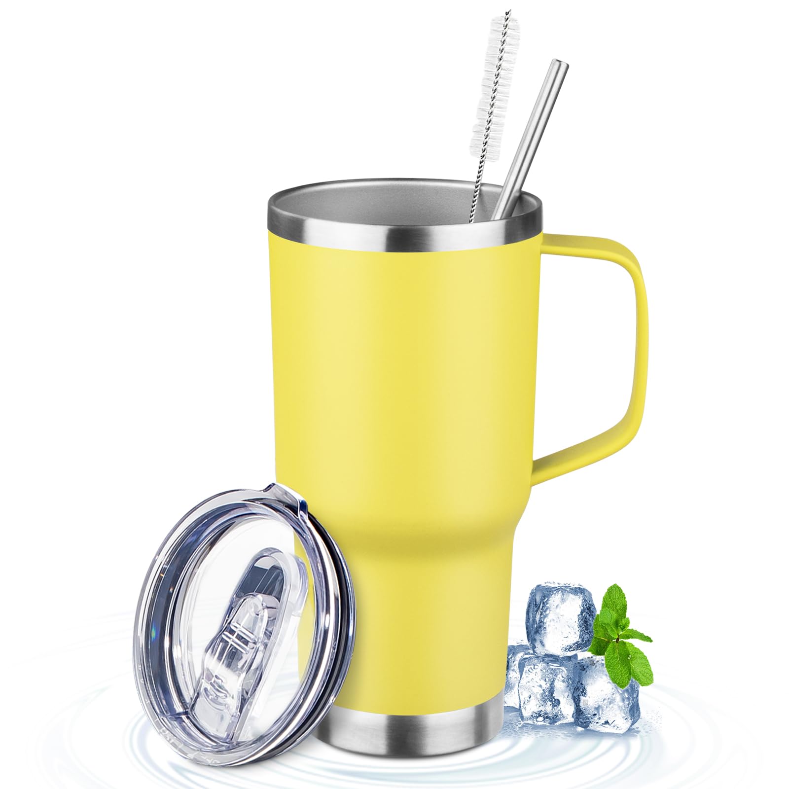 FristChoice vaso termico 20oz con asa amarillo para bebidas calientes y frías