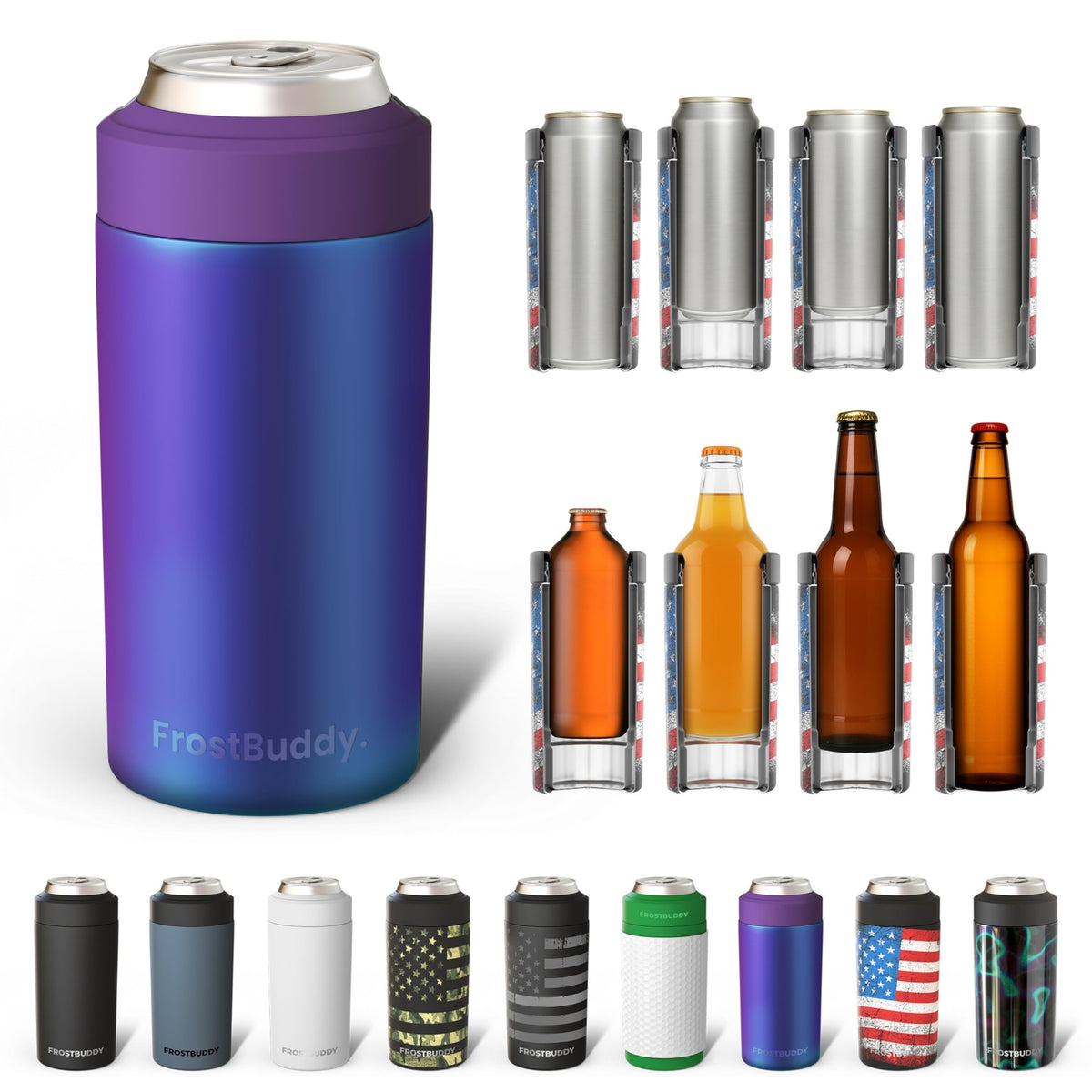Frost Buddy enfriador universal para latas 12 oz, manteniendo la bebida fría.