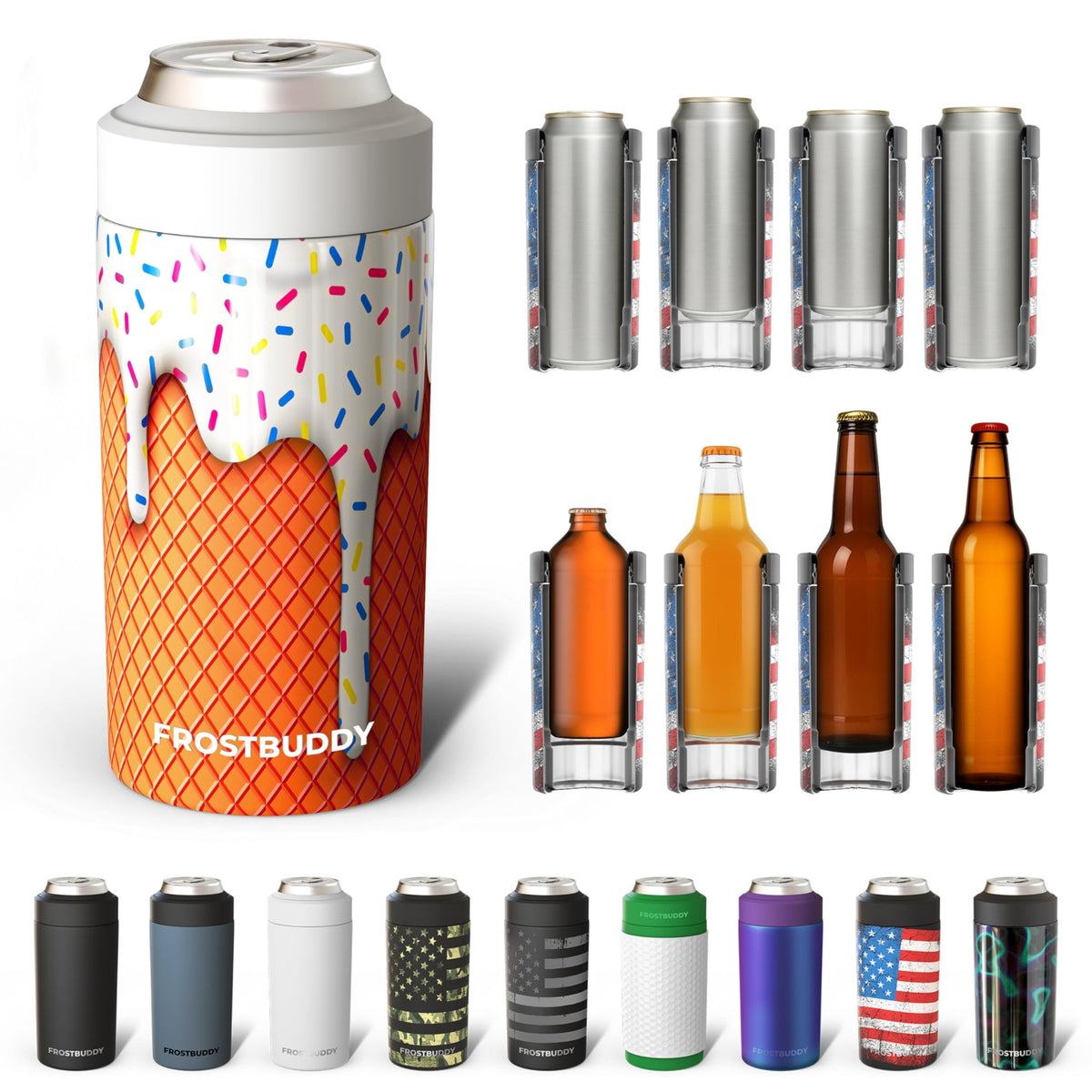 Frost Buddy enfriador universal, frontal, mantiene frías las bebidas por horas.
