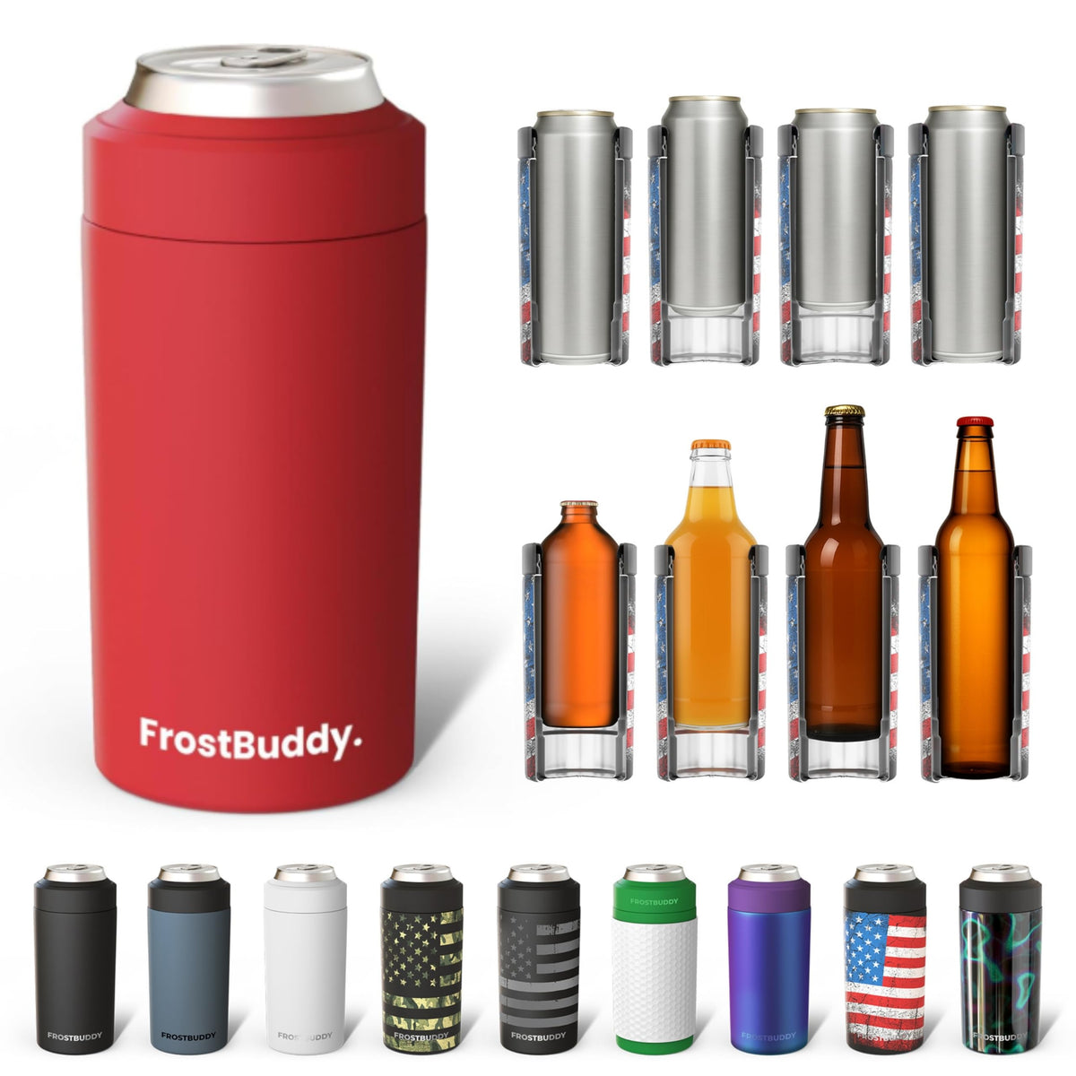Frost Buddy refrescador universal para latas 12oz mantiene bebidas frías por más tiempo.