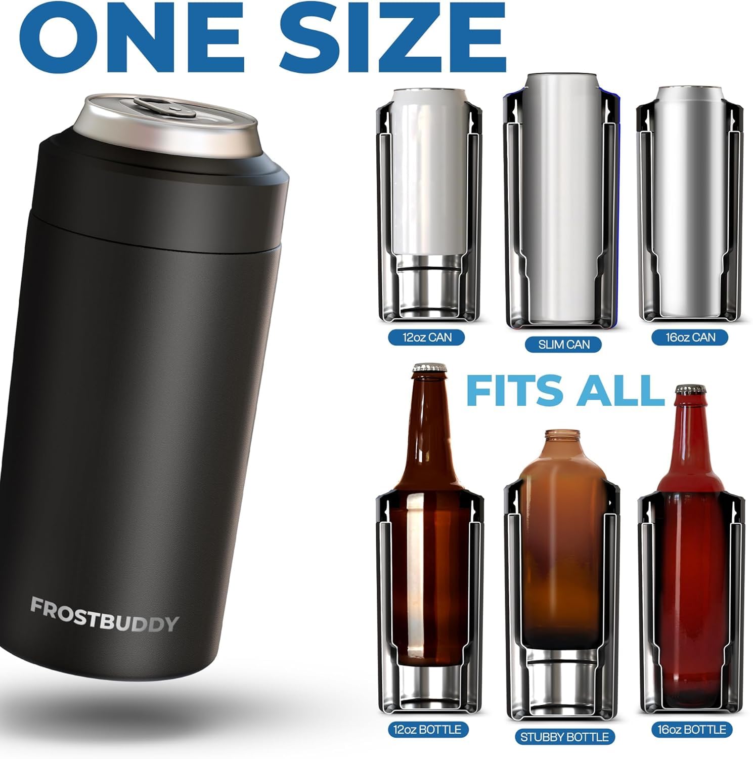Frost Buddy Refrescador Universal uso 12 onzas, mantiene bebidas frías durante horas.