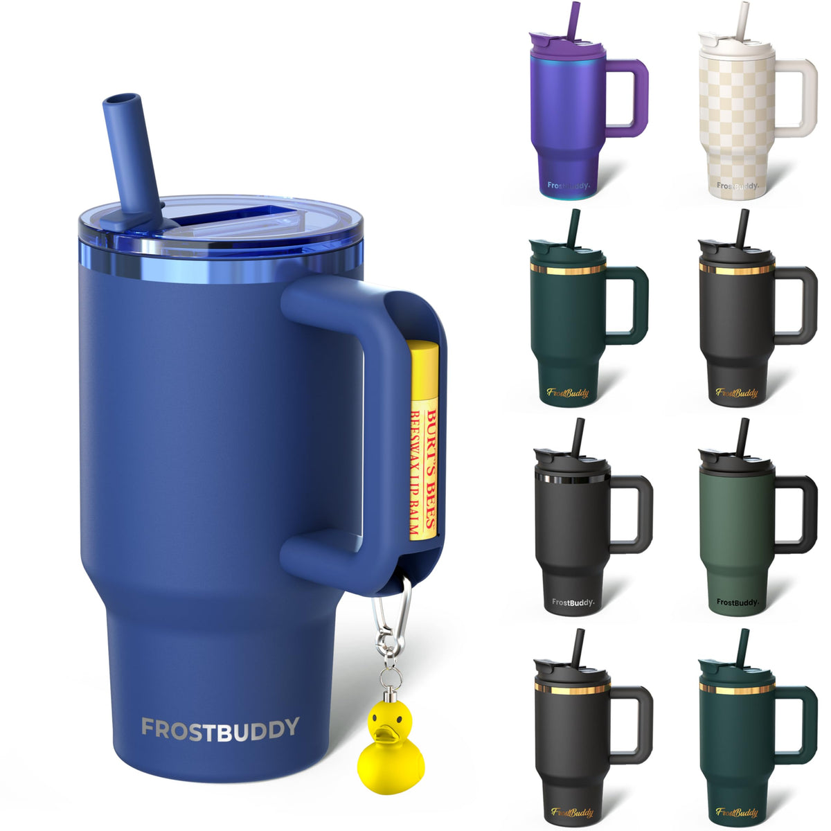 Frost Buddy Thicc Buddy frente azul marino 16oz, mantiene la bebida a temperatura.