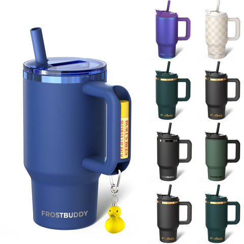 Frost Buddy Thicc Buddy frente azul marino 16oz, mantiene la bebida a temperatura.