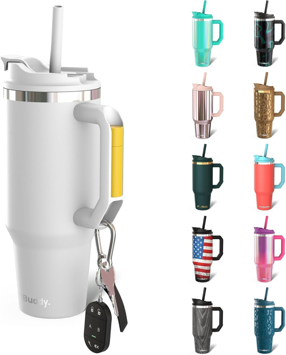 Frente blanco del Frost Buddy Thicc Buddy, ideal para uso diario con bebidas frías o calientes.
