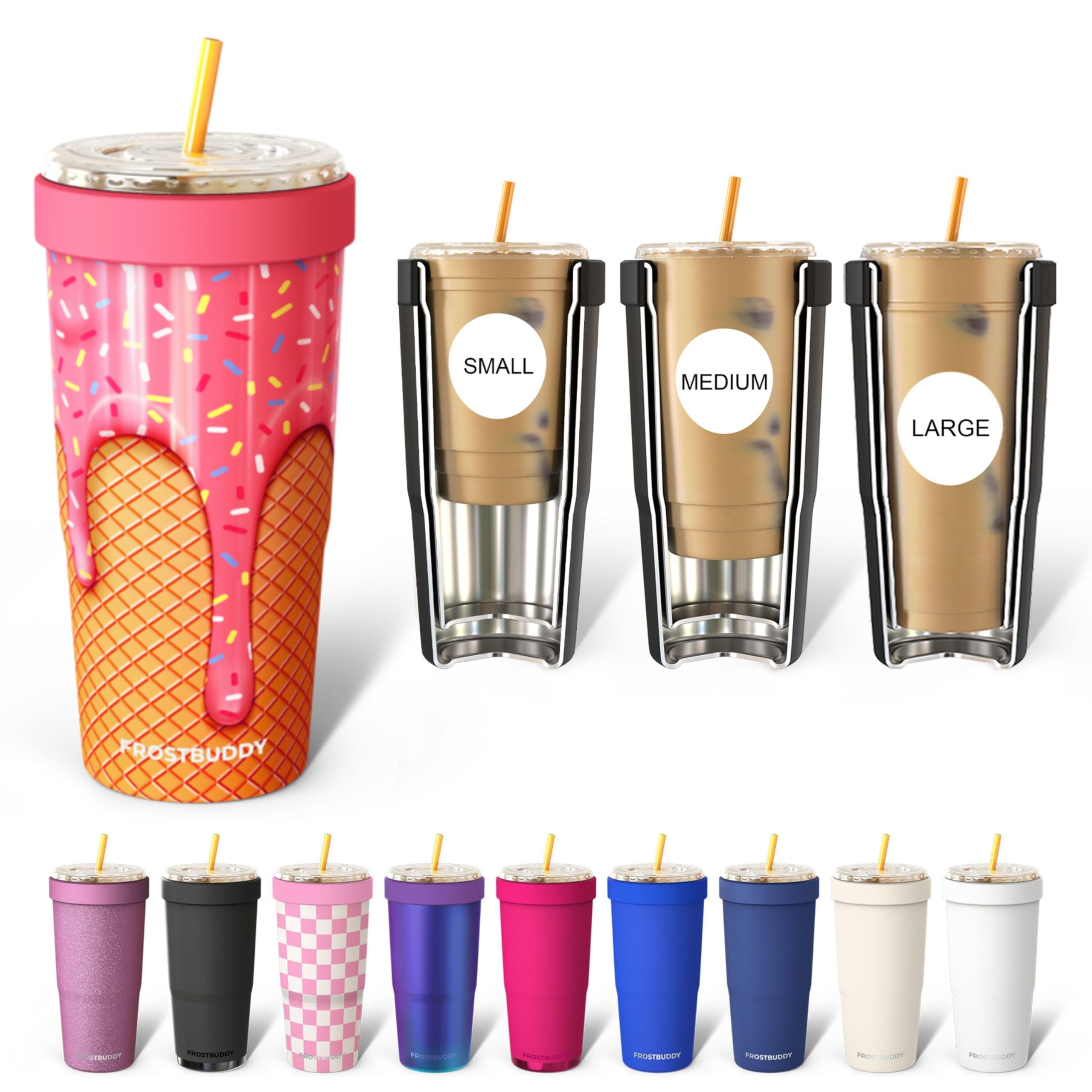 Frost Buddy Togo Buddy 30oz con tapa abatible, evita derrames durante el viaje.