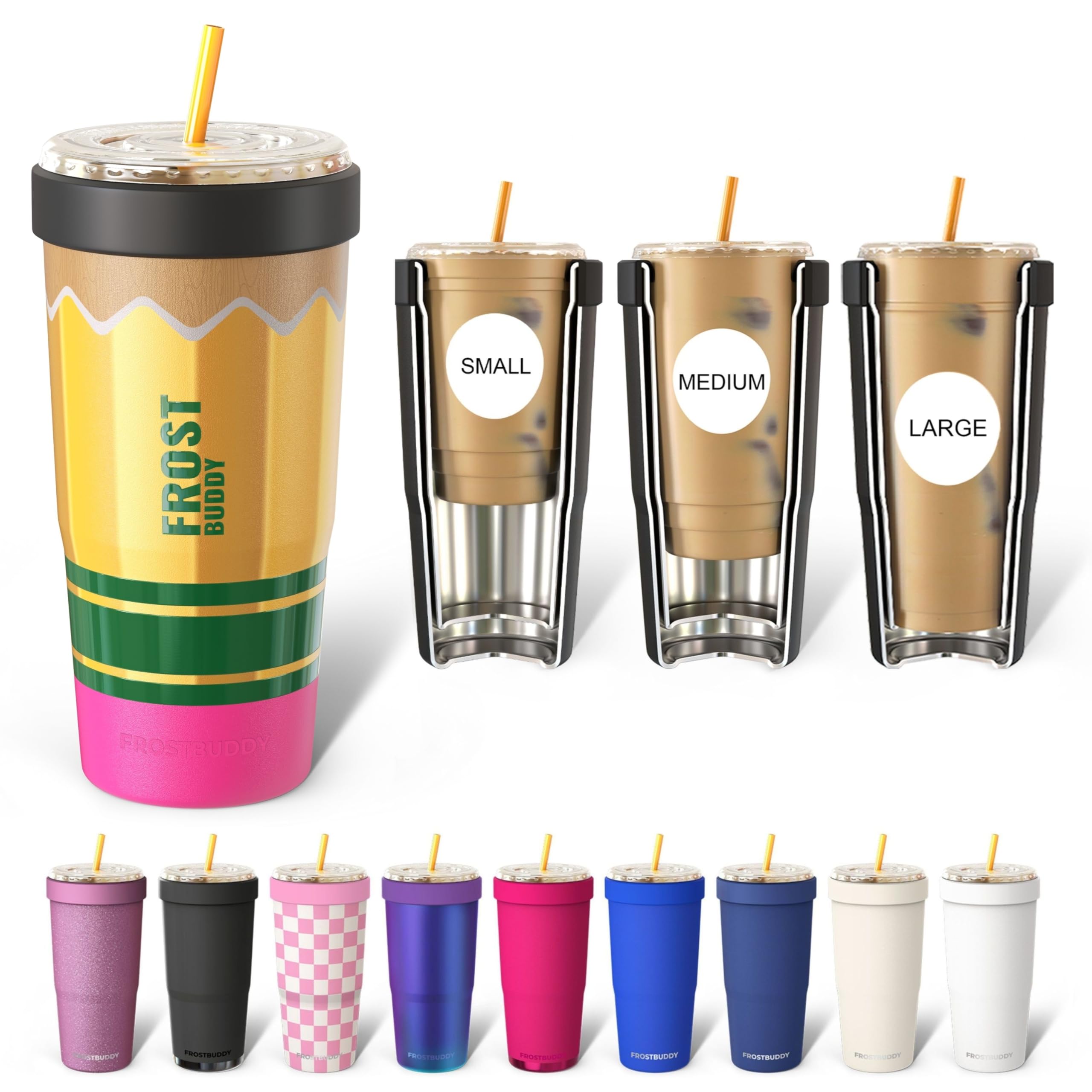 Frost Buddy Togo Buddy con aislamiento doble-pared mantiene bebidas frías por horas.