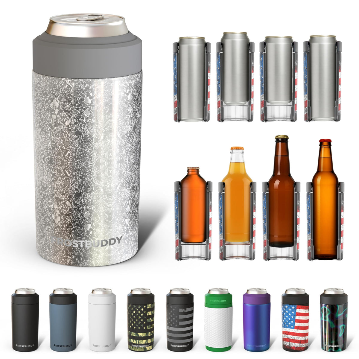 Frost Buddy Universal Cooler, vista frontal, mantiene la bebida fría por más horas.