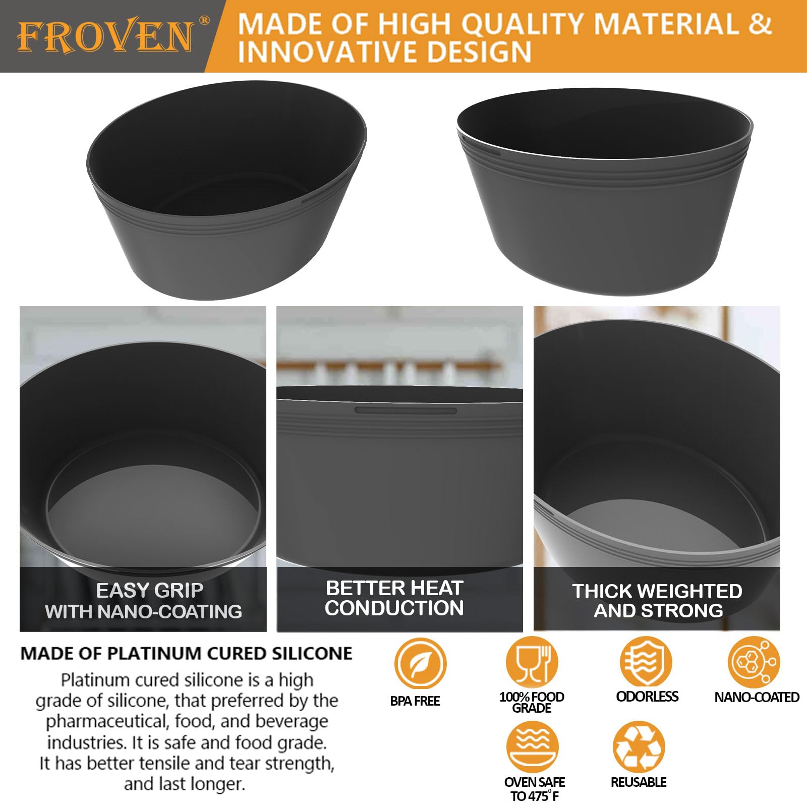 FROVEN funda reutilizable sin BPA resiste calor alto y conserva sabores.