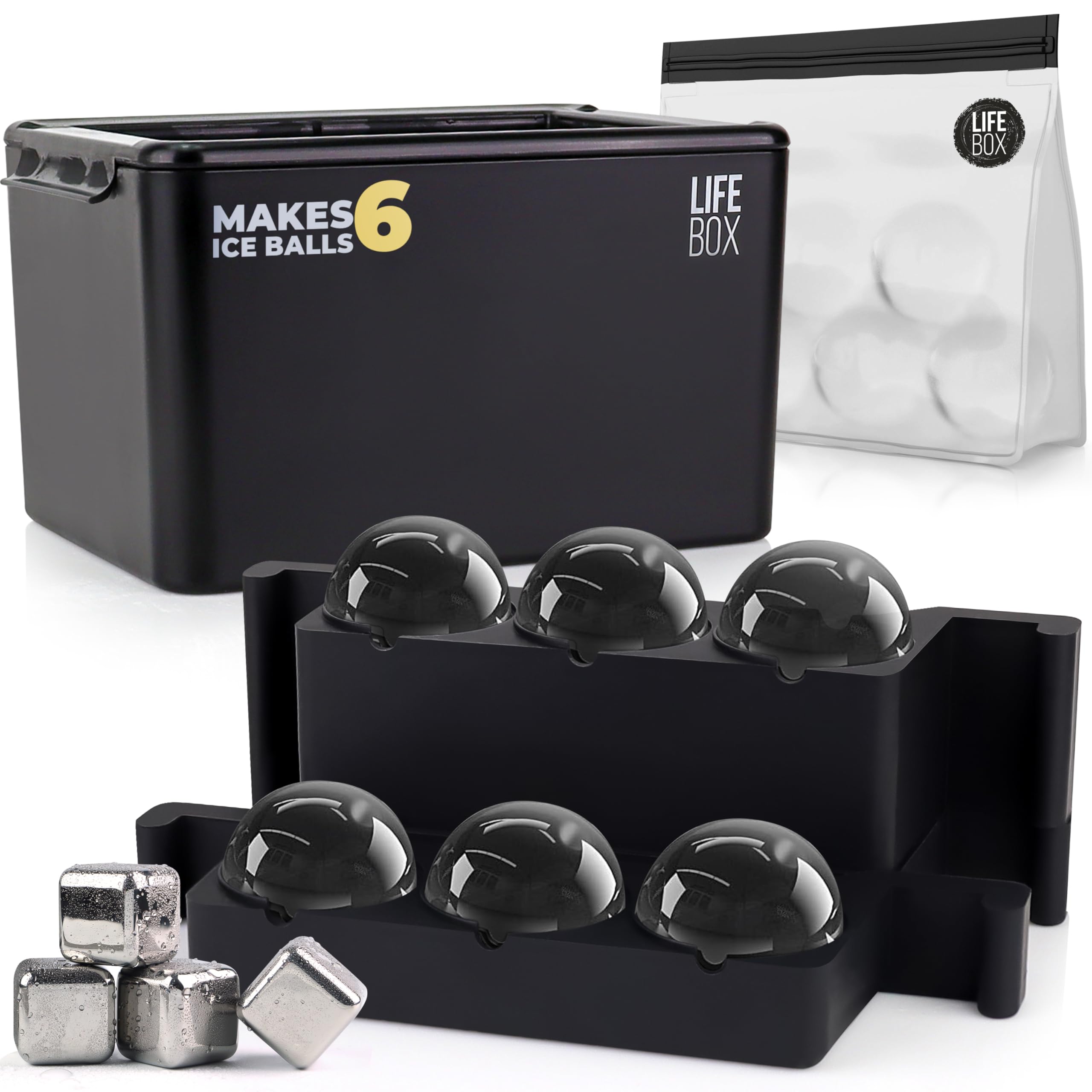 Bolas de hielo cristalinas LifeBox de FROZIP para bebidas puras.