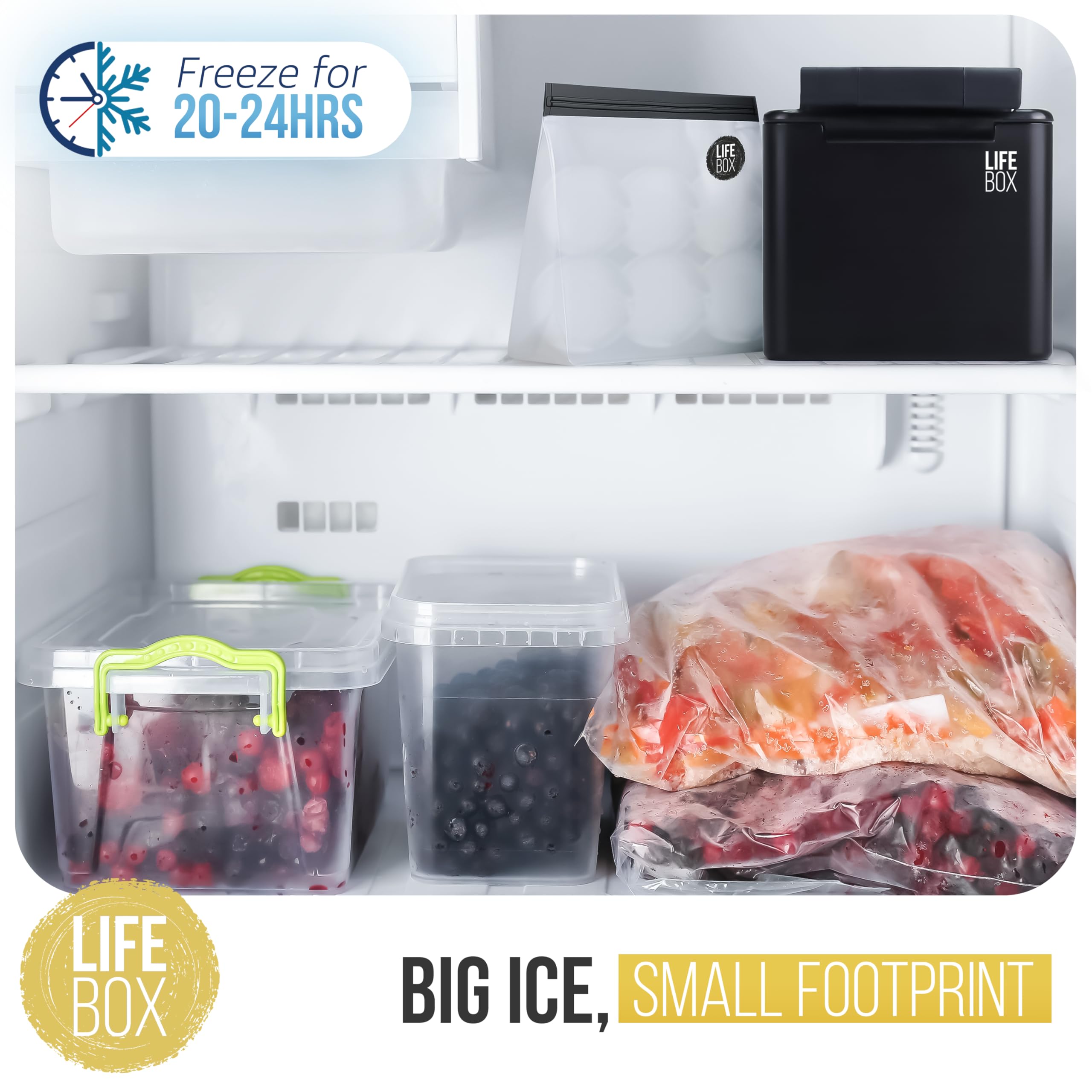Molde LifeBox de FROZIP para bolas de hielo de 2 pulgadas.