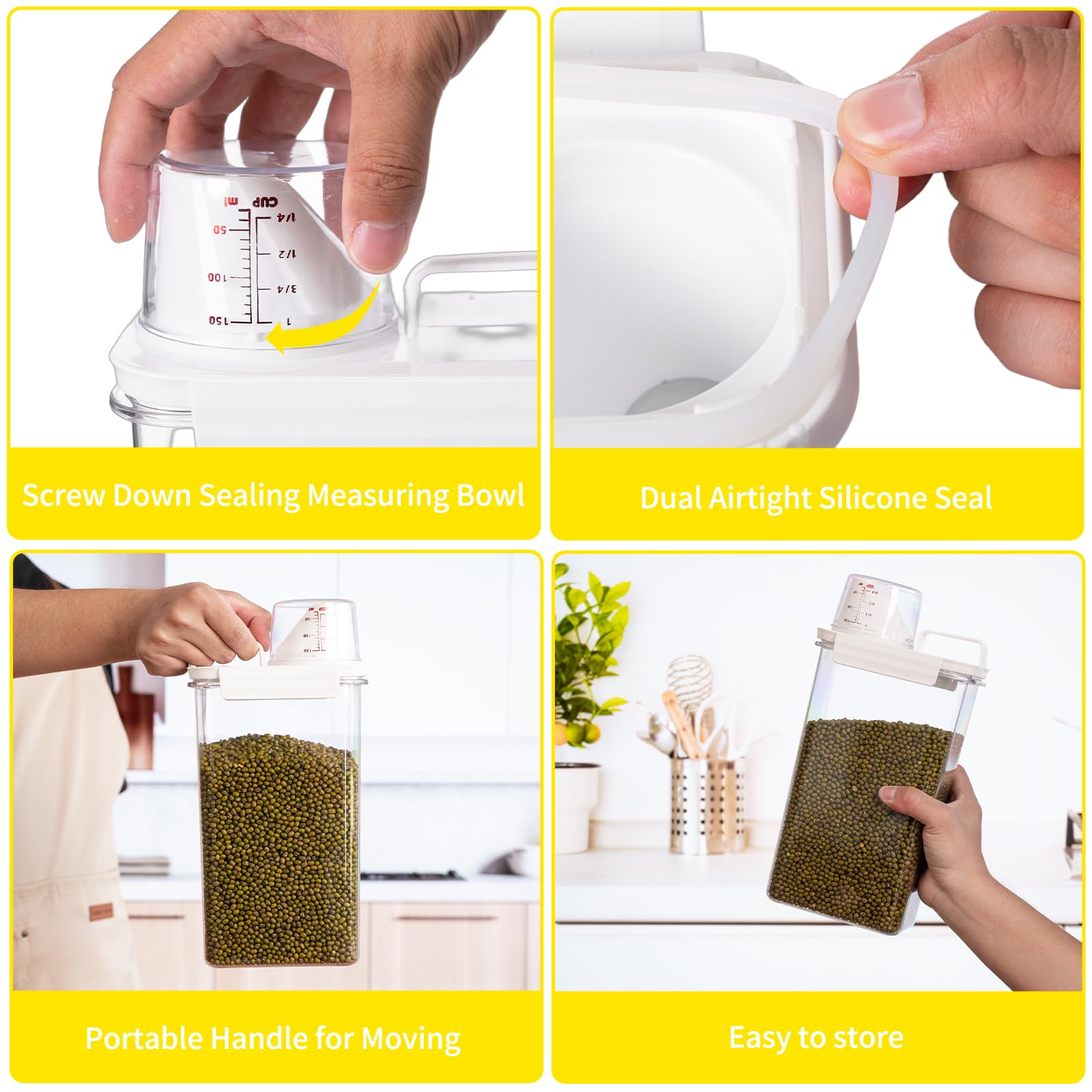 FrutPunch contenedor arroz con taza medidora para porciones precisas