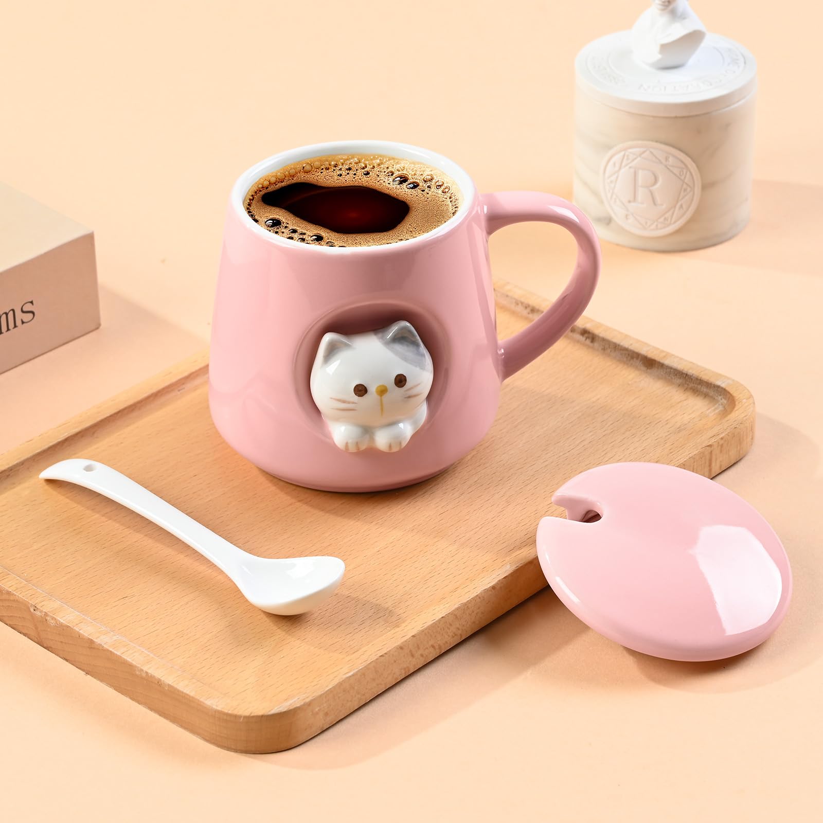 FrutPunch taza cerámica con dibujo de gato en tapa, regalo perfecto.