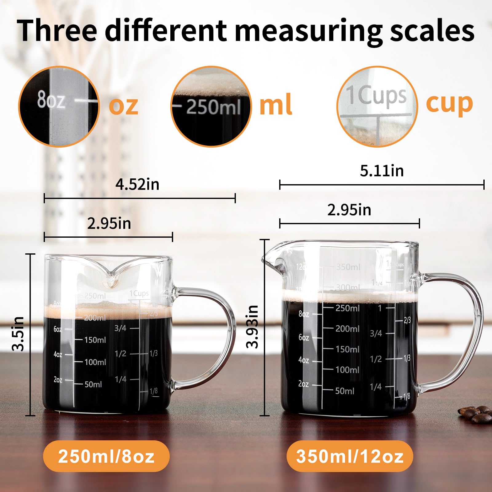 FrutPunch: taza medidora de vidrio con asa ergonómica para un manejo cómodo.