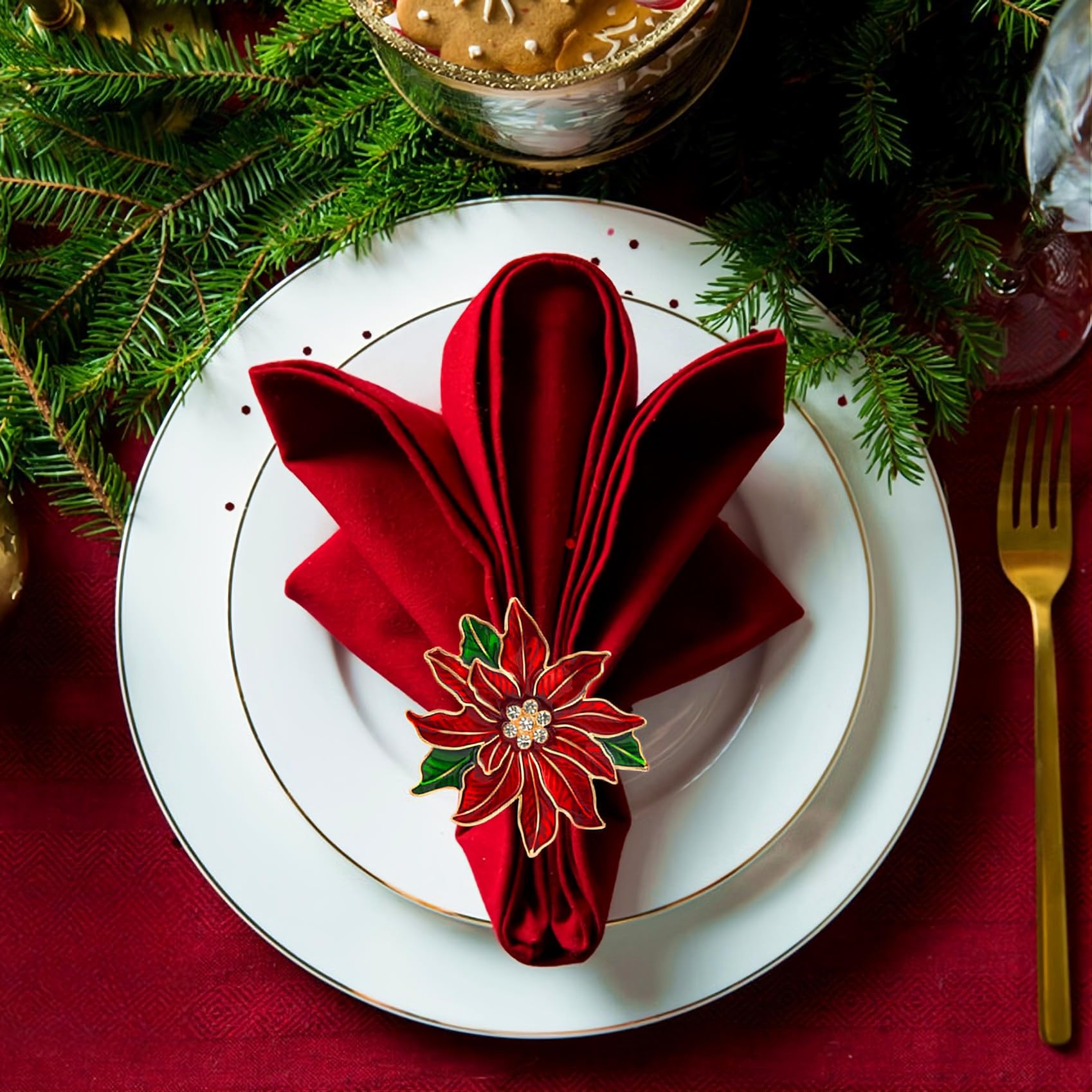 Fsmiling servilletero poinsettia detalle esmalte añade elegancia dorada