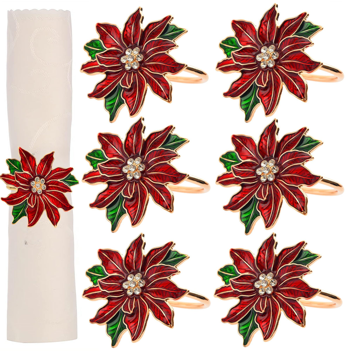 Fsmiling servilletero poinsettia set de 6 para decorar la mesa festiva