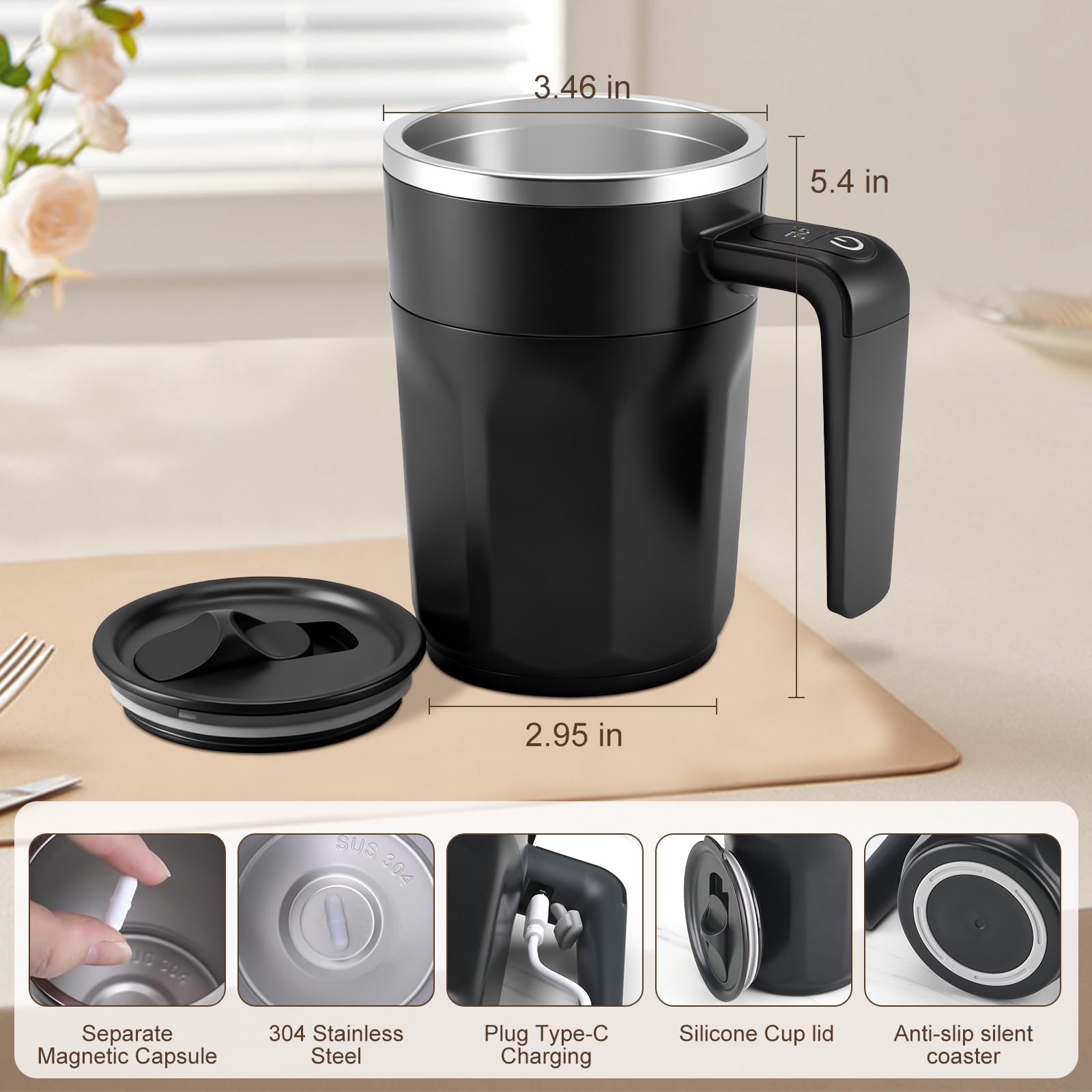 Ftutom taza carga USB integrada, perfecta para oficina y viajes.