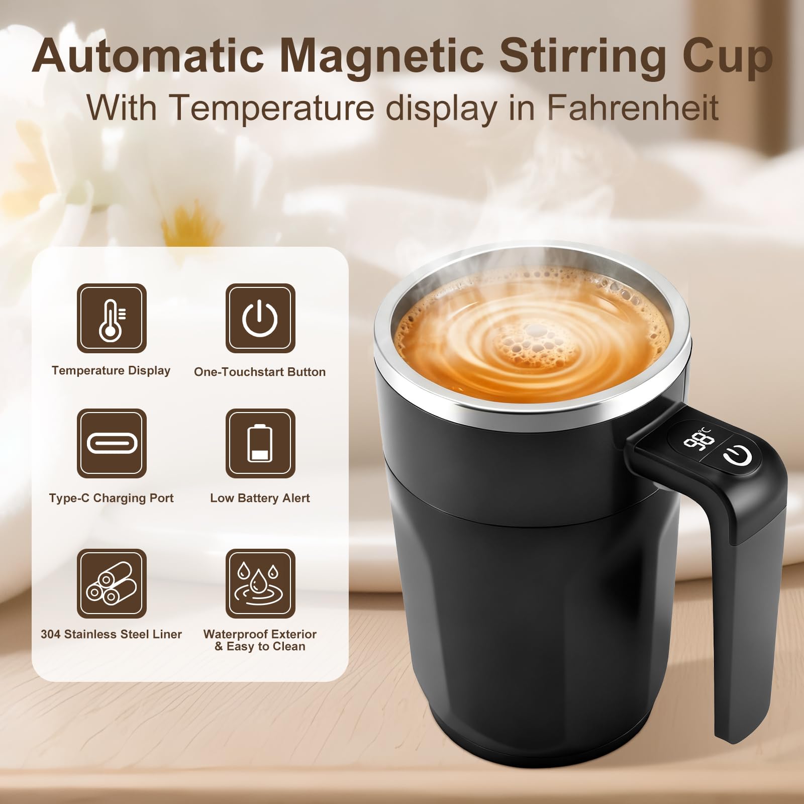 Ftutom taza con pantalla de temperatura en tiempo real, ideal para cafés.