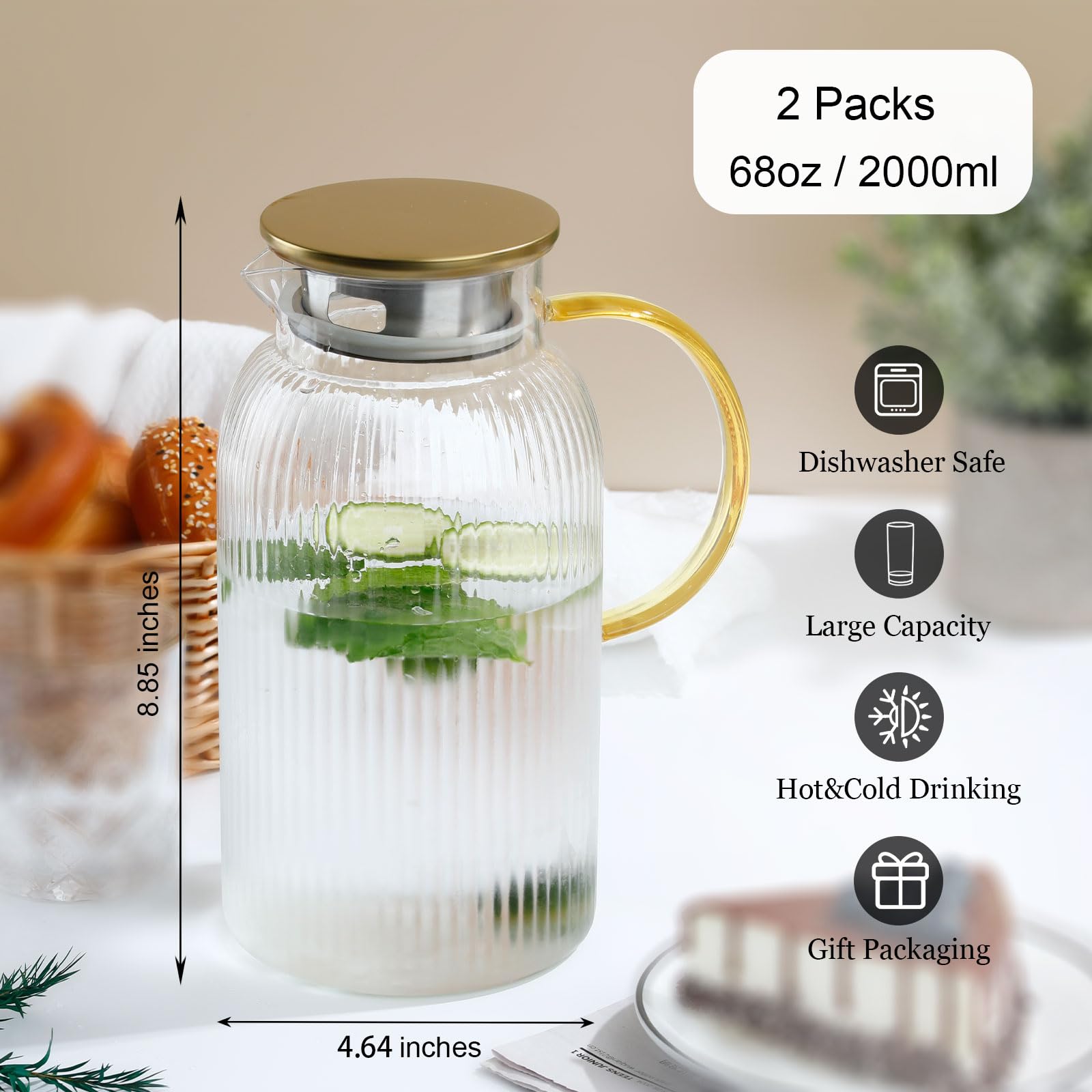 Ftystall Jarra de vidrio borosilicato resistente al calor para hervir y servir.