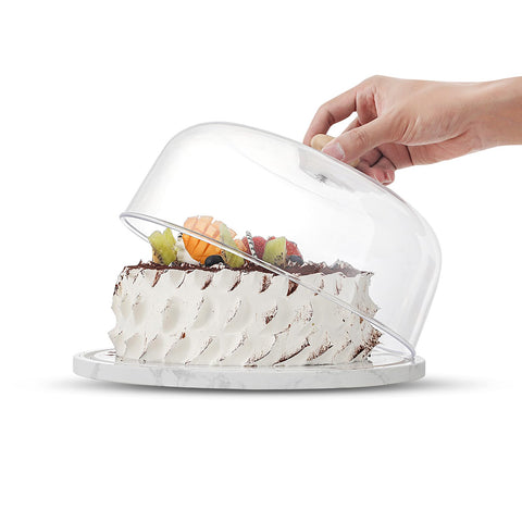 Ftytdefebrero: base de mármol con domo acrílico para pasteles, presentación elegante.