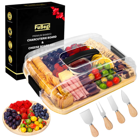 FuBegi tabla charcutería portátil con tapa para servir en reuniones