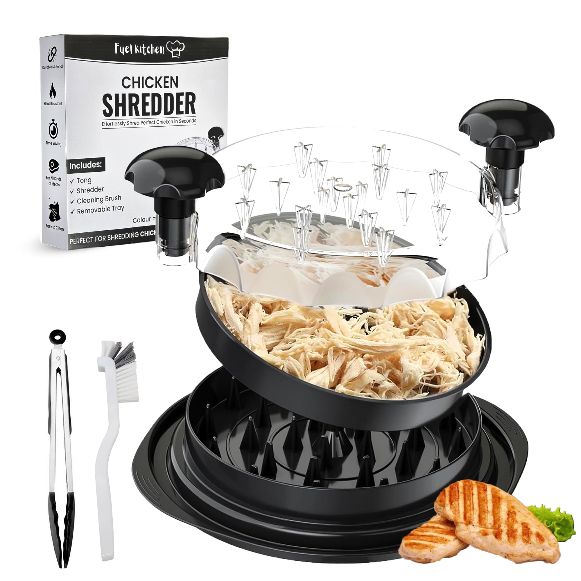 Deshilador grande de Fuel Kitchen con tapa transparente para deshilado rápido.