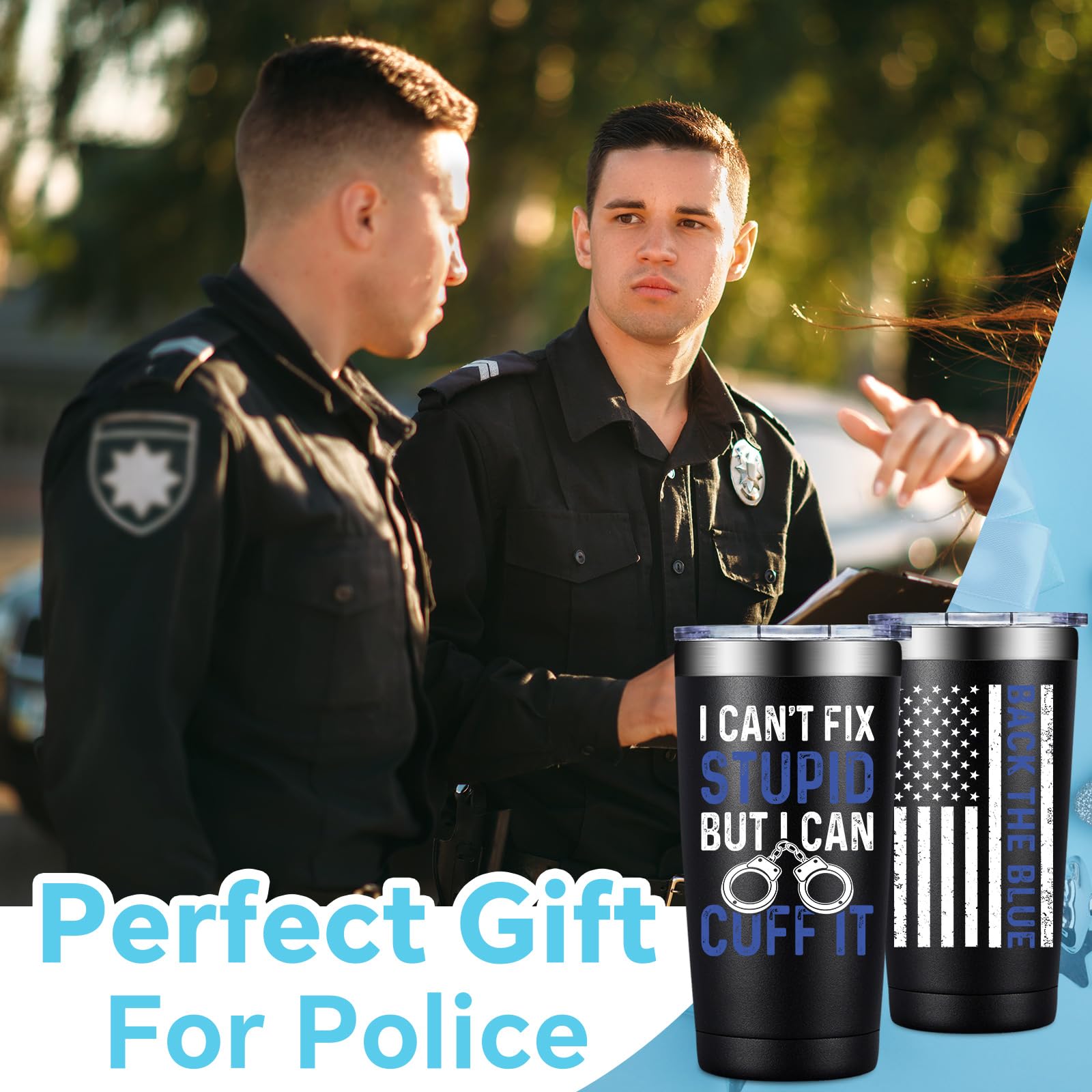 Taza Fufandi 20oz para graduación policial, práctico y significativo.